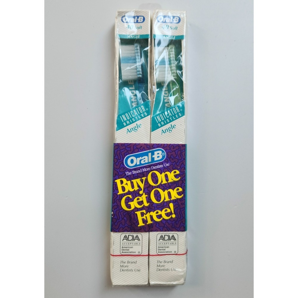 Vintage 1993 Oral B 40 Soft‎ Angle Indicator Bristles Toothbrush NOS - 2 Pack